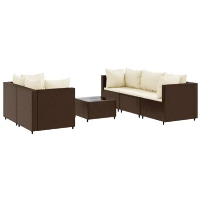 Image de Salon de jardin 6 pcs avec coussins Marron Résine tressée