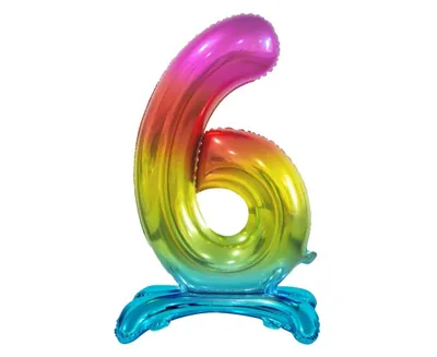 Produktbild von Folieballon Zahl 6 stehend 74 cm regenbogenfarben