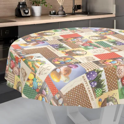 Produktbild von Tischdecke Collage Ostern Bunt Rund 140cm Schnittkante Wachstuch abwaschbar