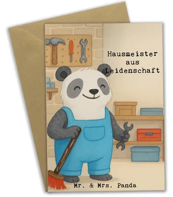 Produktbild von Mr. & Mrs. Panda Grußkarte Hausmeister Leidenschaft Design - Weiß - Geschenk, Hausverwalter, osterkarten, weihnachtskarten, Klappkarte, Spruch, Must Have, Witzig