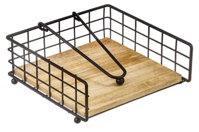 Serviettenhalter aus Holz und Metall, schwarz, 19 x 19 x 7 cm