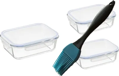 Produktbild von 3 Vorratsdosen Set aus Glas. + Silikon Pinsel Länge 17 cm im Set