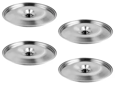 Productafbeelding van Ibenzoa® 4-delige set roestvrijstalen mini-deksels, diameter ca. 12 cm, met bedieningsknop – geschikt voor pannen, wokpannen, koekenpannen en kruidenpotten, voedselveilig, BPA-vrij