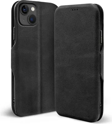 Produktbild von Conie Retro Klapp Tasche für iPhone 13 Kartenfach Hülle Rundumschutz in Schwarz