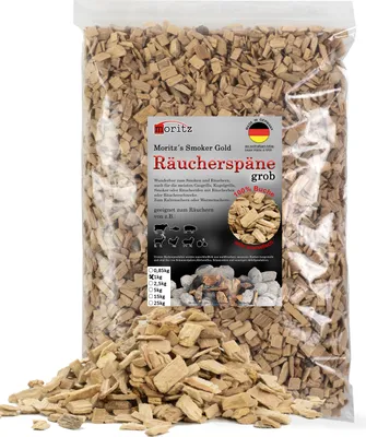 Produktbild von Moritz 1kg Räucherspäne Buche grob 6 -12 mm Räuchern I Kalträuchern von Fisch Fleisch Wurst Käse Gemüse auch für BBQ I Grill - Räuchermehl