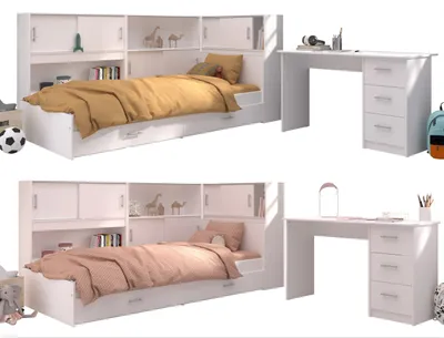 Produktbild von Parisot Stauraumbett "Snoop 2" mit Regalen, Bett und Schreibtisch