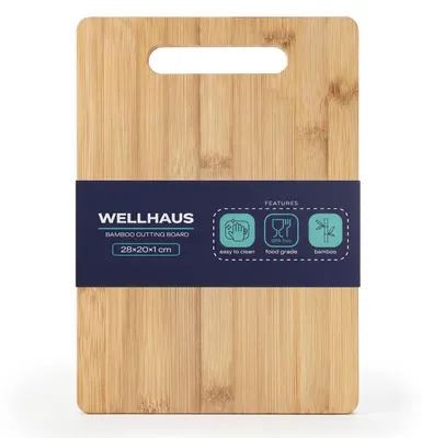 Produktbild von WELLHAUS Bambus Schneidebrett 28x20x1cm mit Griff Küchenbrett
