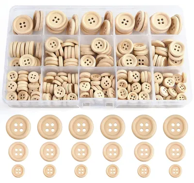Produktbild von TRANKIELO® - 255 Holzknöpfe, 10 mm, 15 mm, 20 mm - Natürliches Holz für Nähprojekte und Bastelarbeiten, zur Dekoration