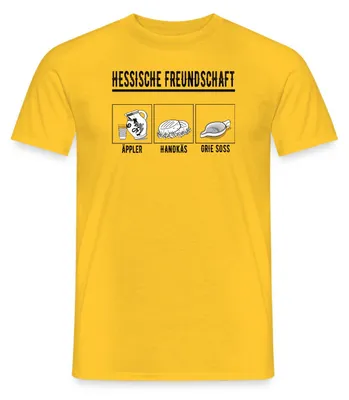 Produktbild von Spreadshirt Hessische Freundschaft Bembel Handkäs Grie Soß Männer T-Shirt, M, Gelb
