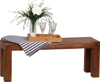 Jedálenská lavica mumbai masív sheesham 120 x 45 x 35 cm drevená lavica prírodný produkt kuchynská lavica vo vidieckom štýle | Wohnling