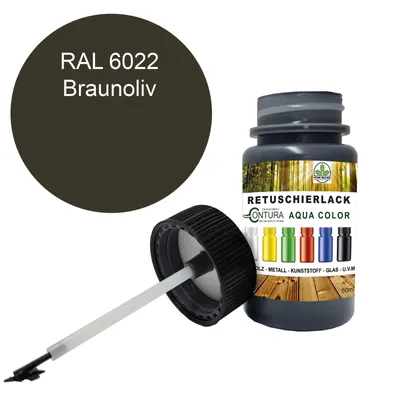 Produktbild von Reparaturlack Lackstift RAL Lack Pinselflasche 50ml. Farbe Holz Metall Möbel Auto Bad Retuschierlack - RAL 6022 Braunoliv