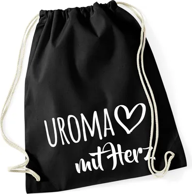 Produktbild von Huuraa Turnbeutel Uroma mit Herz 12 Liter Black Baumwolle Rucksack Geschenkidee