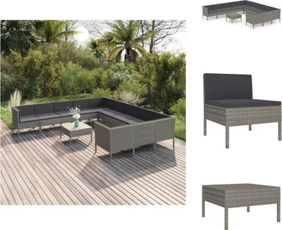 Produktbild von vidaXL 12-tlg. Garten-Lounge-Set mit Auflagen Poly Rattan Grau -  Gartenmöbel-Sets