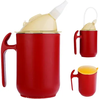 Productafbeelding van 1 stuk lekvrije siliconen drinkbeker voor senioren – bekertje met tuit, met 2 deksels en rietje, rood