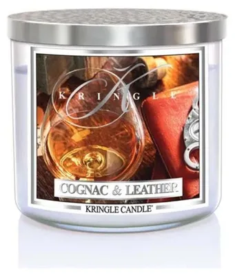Image de Kringle Candle, Cognac & Cuir, bougie parfumée à 3 mèches, 411g