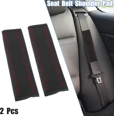 Image de 2pcs Universel Voiture Ceinture Sécurité Tampon Couverture Microfibre Cuir Noir Rouge