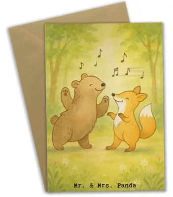 Produktbild von Mr. & Mrs. Panda Grußkarte Hase Tanzen Design - Weiß - Geschenk, einladungskarten, Tanzschule, gehen, Tanzkurs, osterkarte, glückwunschkarten, Grußkarten
