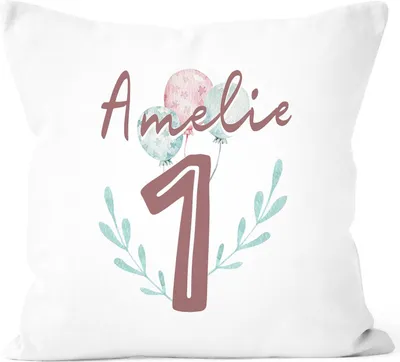 Produktbild von Kissen-Bezug 1.2. Geburtstag Kissen-Hülle mit Namen Baumwolle personalisierte Geschenke Dekokissen SpecialMe® 1 weiß unisize