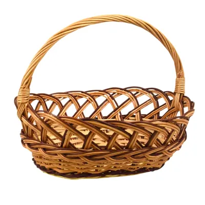Produktbild von Handgemachter ovaler Weidenkorb Natur mit braun-weißen Zierstreifen, 25x21x9 cm, mit Griff