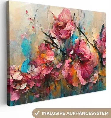 Produktbild von MuchoWow® - Leinwandbilder - Kunst - Blumen - Rosa - Rosen - Natur, Wandbild, Wanddeko Bilder Wohnzimmer, 40x30 cm