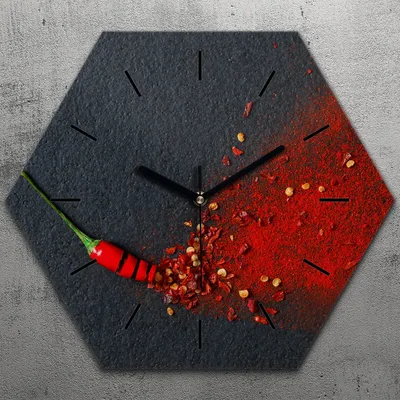 Produktbild von Uhr hexagonal 40 cm Glas Geräuschlos schwarze Zeiger - Gewürze Gemüse
