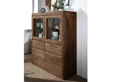 Produktbild von MASSIVMOEBEL24 Highboard Sheesham 128x40x145 rot-braun gebeizt TORONTO #103