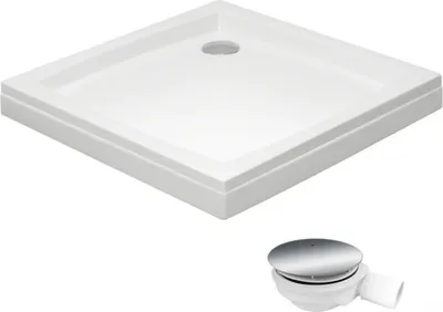 Zdjęcie produktu dla Brodzik kwadratowy akrylowy PATIO 90x90 cm z obudową i syfonem, biały, Polimat