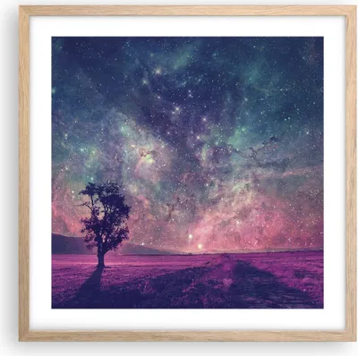Produktbild von Gerahmtes Poster - Rahmen in heller Eiche - Kosmos Baum Wiese - 50x50 cm - Wand Bild - Wanddeko - Wandbilder - Wandposter - Bilderrahmen - Bilder - Kunstdruck - Wandbild - P2NAC50x50-4225