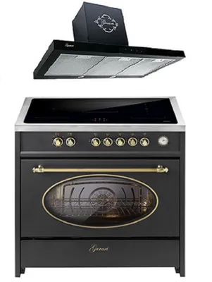 Produktbild von GURARI Induktions-Standherd E 913 RU BL+GCH 462 BL 9 Prime, Retro Range Cooker 90 cm/ 121L+Dunstabzugshaube 90cm