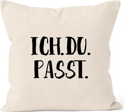 Produktbild von Kissen-Bezug Ich Du Passt Valentinstag Geschenk Liebe Spruch Kissen-Hülle Deko-Kissen Baumwolle MoonWorks® natur unisize