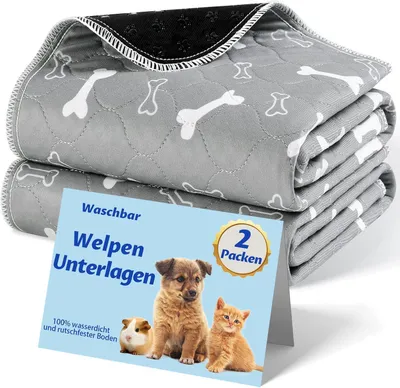 Imagen del producto de Almohadillas reutilizables para el entrenamiento de cachorros, lavables, 2 unidades, 90 x 80 cm, con base antideslizante