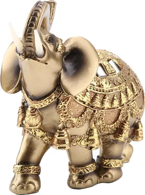 Produktbild von Lucky Feng Shui Golden Elephant Statue Skulptur Vermögen Figur Geschenk Home Dekoration (L)