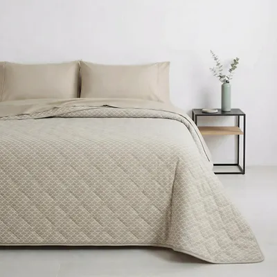 Tagesdecke 260x260 cm, 100% Baumwolle, leicht, beidseitig, Arki Taupe