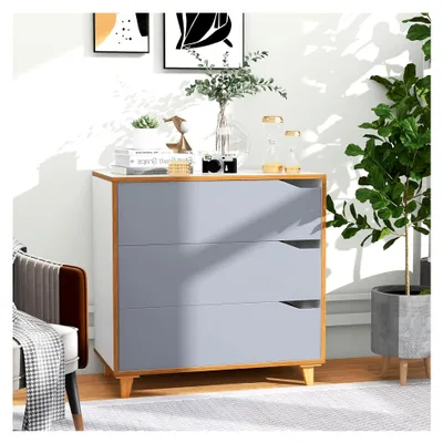 Produktbild von Kommode Sideboard Holz mit 3 Schubladen, freistehender Schubladenschrank mit Kippsicherung, moderner Aufbewahrungsschrank mit Massivholzbeinen, Nachttisch Beistellschrank 75x42x75 cm