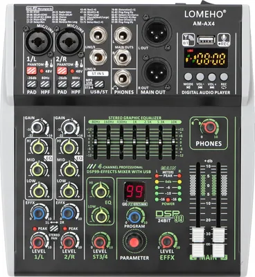 Image de Mini-mélangeur audio, 4 canaux, 99 effets DSP, prise européenne 4 canaux, DAXTROMN GGH-3,5KW