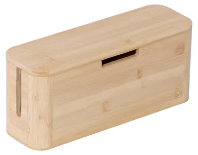 Zdjęcie produktu dla Relaxdays – skrzynka na kable do listwy zasilającej, bambus, pokrywa magnetyczna, wymiary 14,5 x 34 x 11 cm, do ukrycia kabli, skrzynka na gniazdka, kolor naturalny
