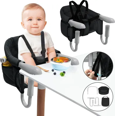 Produktbild von XINZI Tischsitz Faltbar Babystuhl Kinder Hochstuhl Sitzerhöhung Stuhlsitz für Kleinkind Kinderstuhl Esszimmerstuhl Belastbar bis 15kg, Schwarz