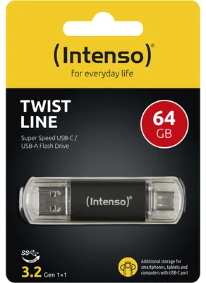 Produktbild von Intenso Twist Line, 64 GB, USB Type-A / USB Type-C, 3.2 Gen 1 (3.1 Gen 1), 70 MB/s, Kappe, Anthrazit