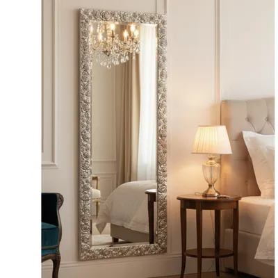 Immagine prodotto di MO.WA specchio da parete specchio classico argento 62x162 specchio a foglia d'argento a figura intera cornice in legno specchio da corridoio specchio a braccio specchio a parete grande specchio da pavimento
