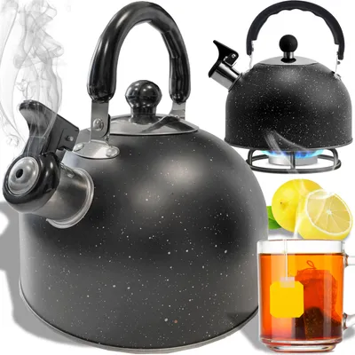 Obrázok produktu pre Fľaša kanvica indukčná 1,5 l kanvica čajová kanvica kanvica pískacia kanvica čajová kanvica retro zvuk píšťalky varenie čaju kávy čierna Retoo