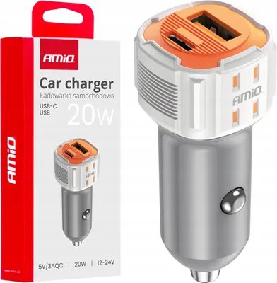 Produktbild von USB-A + USB-C Auto-Ladegerät 20W, Schnellladung, AMIO-03882, Weiß