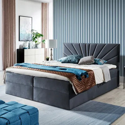 Produktbild von Boxspringbett Doppelbett TEO 2  - 160x200cm Bett mit Bonellmatratze, mit Bettkasten f r Bettw sche und Topper.  (Anthrazit)