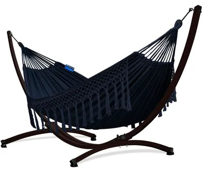 Produktbild von Potenza Outdoor Hängematte mit Gestell für 2 Personen I Baumwolle Doppelhängematte XXL 220x160, 200kg I Braun Hängemattengestell 220kg, wetterfest