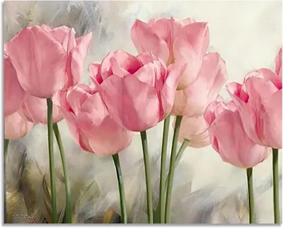 Produktbild von Ölmalerei Set für Anfänger, mit Pinselset und Acrylfarben, 40 x 50 cm, Tulpenmotiv