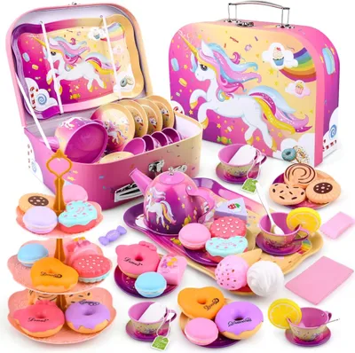 Produktbild von Spielküche Einhorn Teeservice Kinder Rollenspiel 41-teilig inkl. Koffer Zubehör