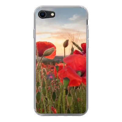 Produktbild von MuchoWow® Handyhülle Schutzhülle Hülle für iPhone 8 Sonnenuntergang hinter den schönen Mohnblumen Silikon Softcase Handy Hülle - Schutzhaube