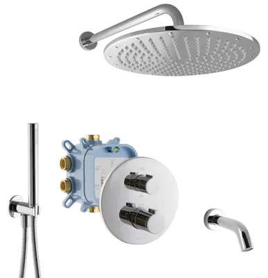 Produktbild von PaulGurkes Unterputz Duschsystem 3-Wege für Badewannen mit Thermostat Mischbatterie Fertigmontage