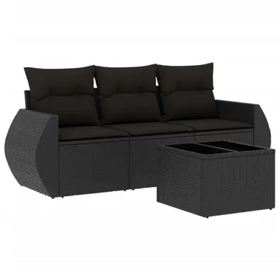 Produktbild von vidaXL 4-tlg. Garten-Sofagarnitur mit Kissen Schwarz Poly Rattan