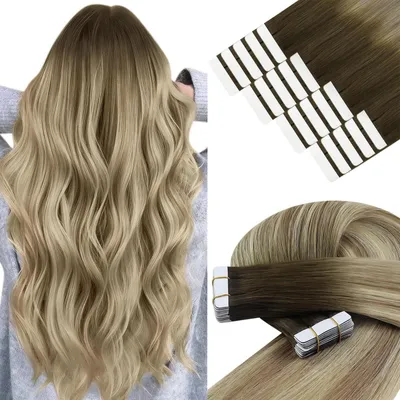 Zdjęcie produktu dla Pasemka do przedłużania włosów, naturalne włosy, balayage, brązowo-blond, 40 cm, 50g