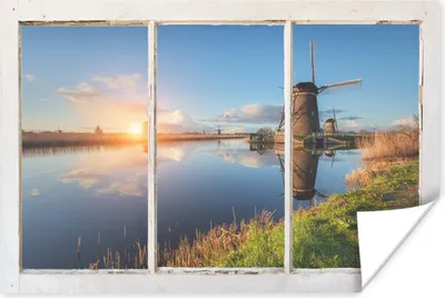 Produktbild von MuchoWow® Poster Aussicht - Mühle - Reflexion 30x20 cm - Plakate - Print
